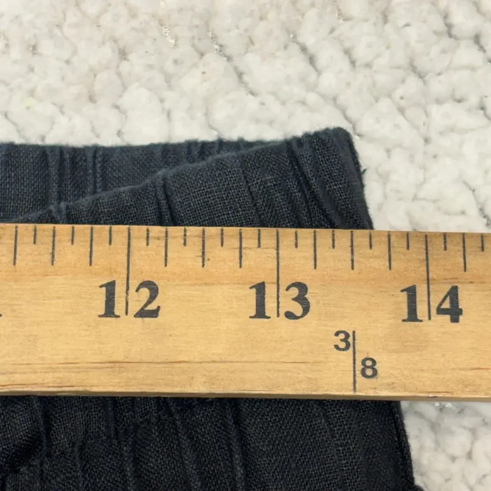 Quince Linen Pants Womens Small Black 100% European Drawstring Wide Leg Coastal
